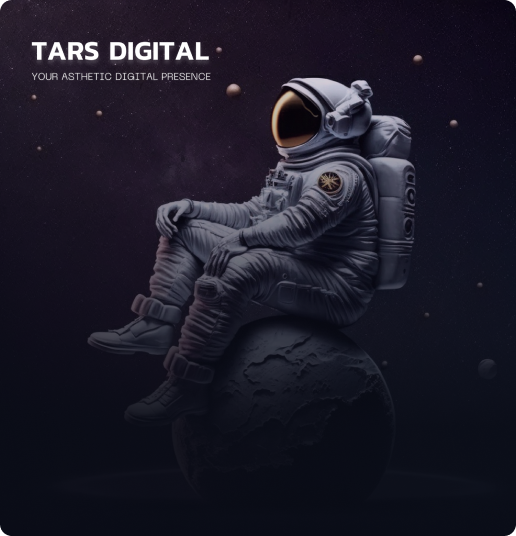 Astronaut sitting on a small planet with TARS Technologies logo